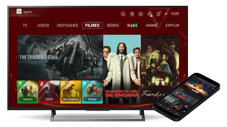 TV Box Android ligada, pronta para rodar o app UniTV